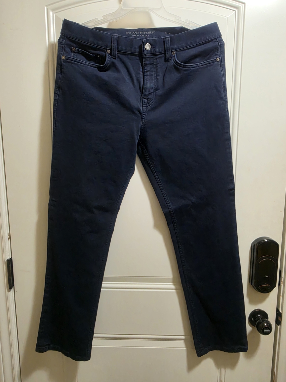 Banana Republic The Traveler Pants Slim Fit 35x32 Navy Blue Chino Stretch